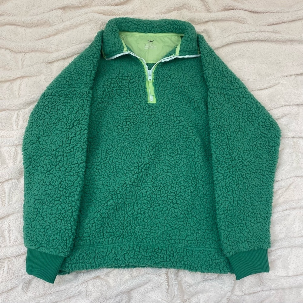 Aerie Dream Sherpa Quarter Zip Sweatshirt green Sz XS